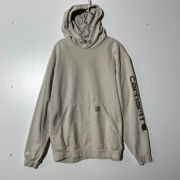 Carhartt Loose Fit Logo Print White Pullover Hooded Sweatshirt Mens Size Large - Picture 1 of 8